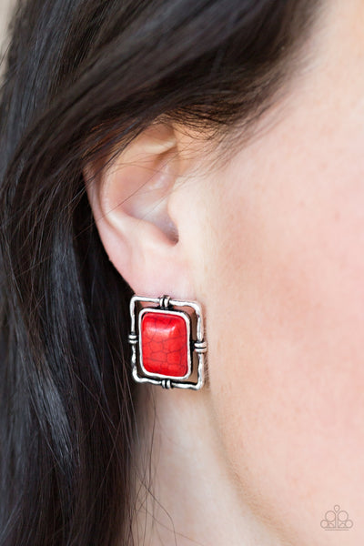 Paparazzi Post Earrings - Center STAGECOACH - Red (#304)