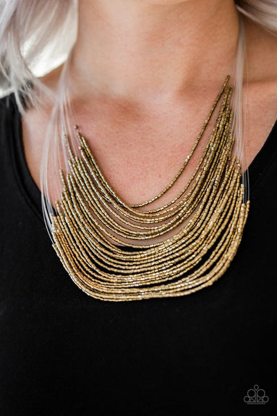 Catwalk Queen - Brass Paparazzi Seed Bead Necklace