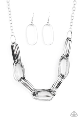 Fiercely Flexing - Silver Paparazzi Necklace (#3902)