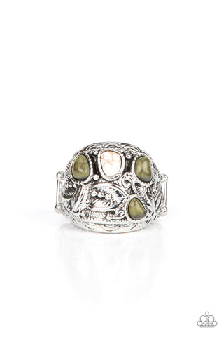Down-To-Earth Detail - Green Paparazzi Ring