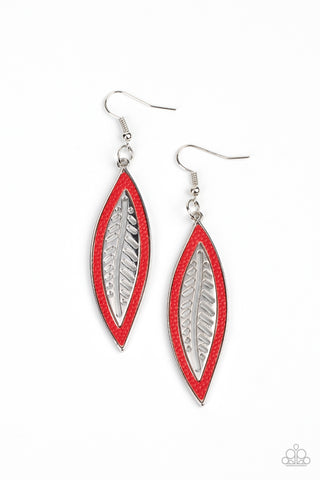 Leather Lagoon - Red Paparazzi Earrings (#4331)