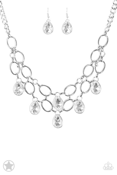 Paparazzi Blockbuster Necklace - Show-Stopping Shimmer - White