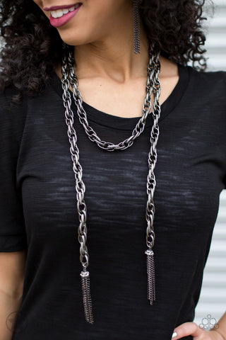 Paparazzi Blockbuster Necklace - SCARFed for Attention - Gunmetal (BB039)