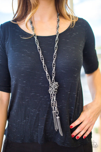 Paparazzi Blockbuster Necklace - SCARFed for Attention - Gunmetal (BB039)